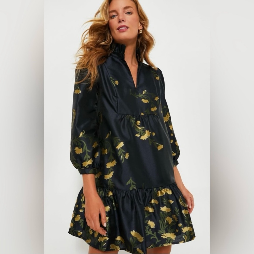 Tuckernuck Black and Gold Floral Long Sleeve Dress